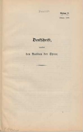 Anlage II. Denkschrift, betreffend den Ausbau der Spree.