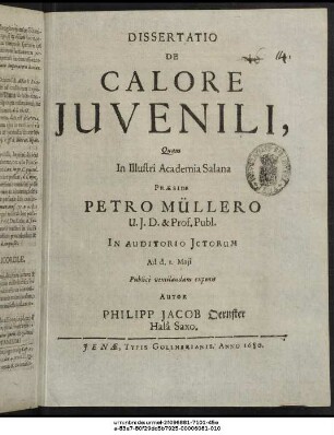 Dissertatio De Calore Iuvenili