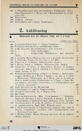 2. Auktionstag Mittwoch, den 23. Jänner 1935, ½ 3 Uhr (Nr. 401-800)