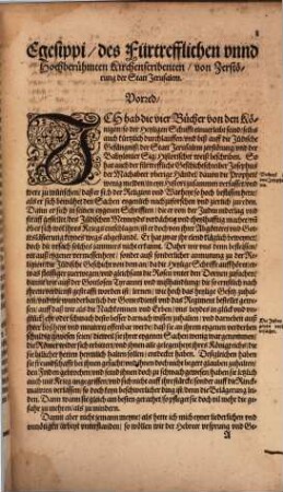 Egesippi des Hochberühmten Fürtrefflichen Christlichen Geschichtschreibers, fünff Bücher: Vom Jüdischen Krieg vnd endlicher zerstörung der Herrlichen vnd gewaltigen Statt Jerusalem
