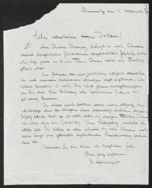 Brief von A. Harnapp an Gerhart Hauptmann