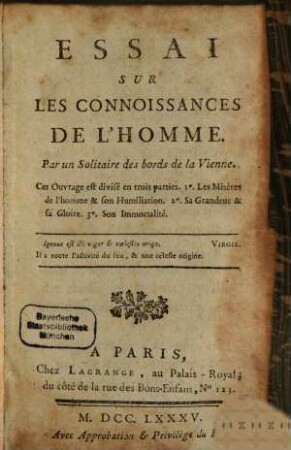 Essai sur les connoissances de l'homme
