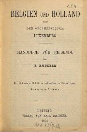 Belgien und Holland nebst dem Großherzogtum Luxemburg : Handbuch für Reisende