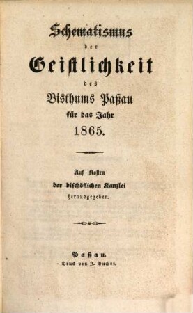 Schematismus des Bistums Passau. 1865