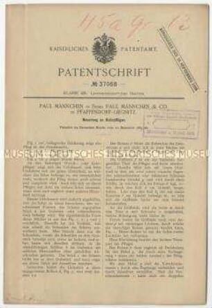 Patentschrift einer Neuerung an Pflügen, Patent-Nr. 37068