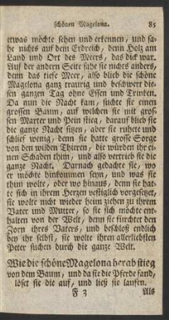 Wie die schöne Magelona herab stieg von dem Baum, und ... die Pferde ... ließ sie laufen.
