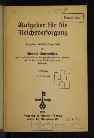 Ratgeber für die Reichsversorgung : gemeinverständlich dargestellt