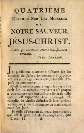 Discours Sur Les Miracles De Jésus-Christ, 2