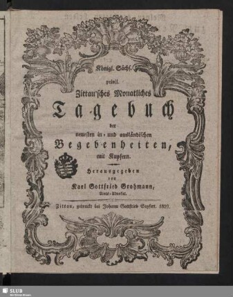 1820: Privil. Zittau'sches monatliches Tage-Buch