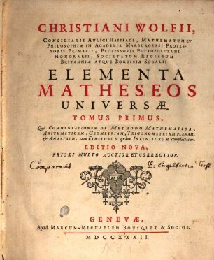 Elementa matheseos universae. 1. (1732)