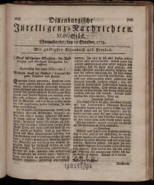 Sonnabends: den 29. October 1774.