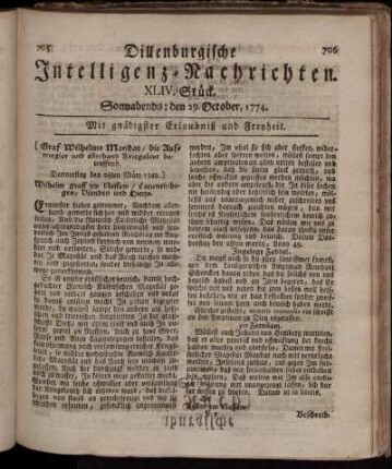 Sonnabends: den 29. October 1774.