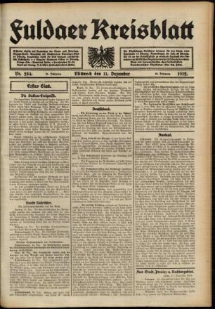 Erste Ausgabe vom Mittwoch, den 11. Dezember 1912.