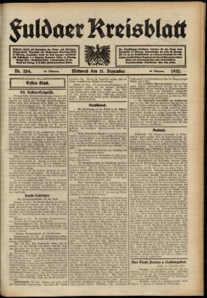 Erste Ausgabe vom Mittwoch, den 11. Dezember 1912.