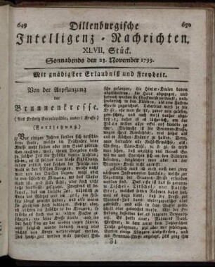 XLVII. Stück. Sonnabends den 2. November 1799.