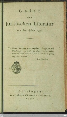 Geist der juristischen Literatur von dem Jahre 1796