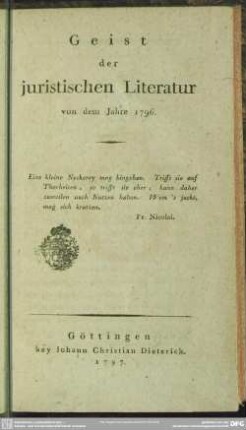 Geist der juristischen Literatur von dem Jahre 1796