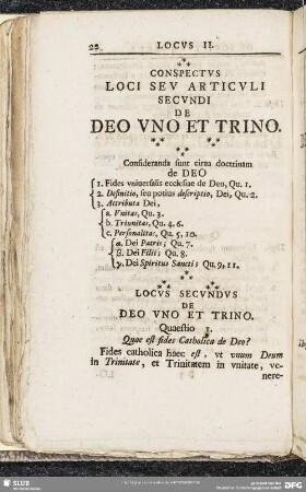 Locus II. De Deo Uno Et Trino