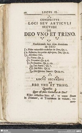 Locus II. De Deo Uno Et Trino
