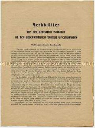 Informationsschrift für Wehrmachtssoldaten über die antiken Stätten im besetzten Griechenland