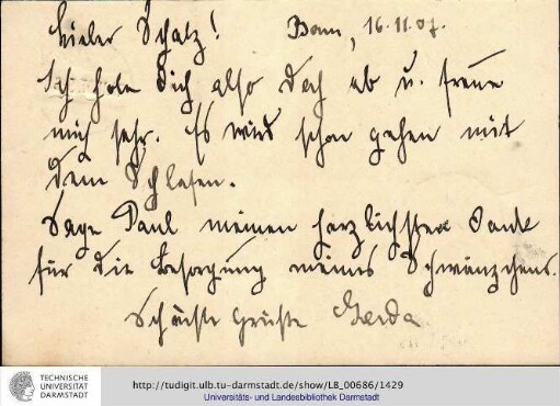 Postkarte vom 16.11.1907