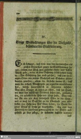 Einige Beobachtungen über die Viehzucht, besonders die Stallfütterung