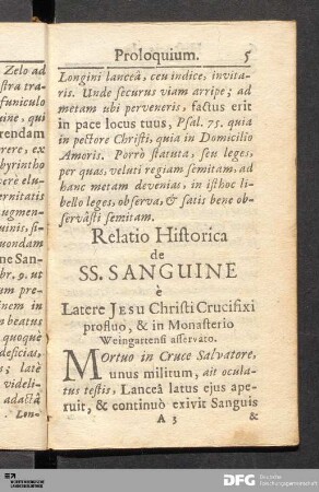 Relatio Historica de SS. Sanguine.