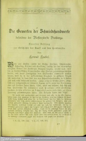Die Gewerken der Schmiedehandwerke besonders der Waffenzünfte Freibergs. Neunter Beitrag der Kunst und des Handwerks