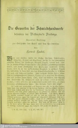 Die Gewerken der Schmiedehandwerke besonders der Waffenzünfte Freibergs. Neunter Beitrag der Kunst und des Handwerks
