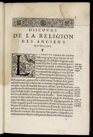 Discours de la Religion des Anciens Romains.