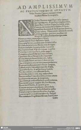 AD AMPLISSIMVM AC PRVDENTISSIMVM SENATVM Vrbis Noricae, Carmen nuncupatorium Ioachimi Helleri Leucopetrei.