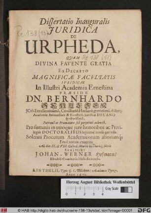 Dissertatio Inauguralis Iuridica De Urpheda