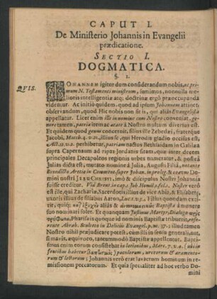 Caput I. De Ministerio Johannis in Evangelii praedicatione.