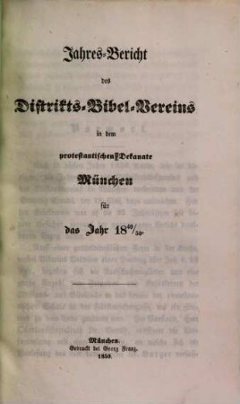 Jahresbericht des Districts-Bibel-Vereins in dem Protestantischen Dekanate München, 1849/50