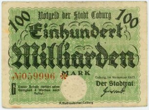Geldschein / Notgeld, 100 Milliarden Mark, 11.1923