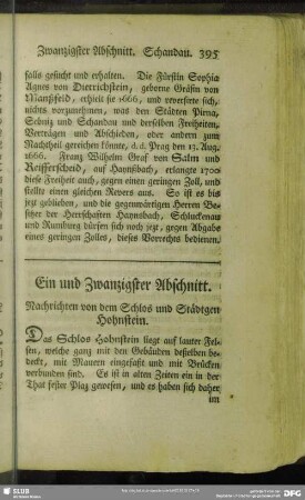 Ein und Zwanzigster Abschnitt. Nachrichten von dem Schlos und Städtgen Hohnstein