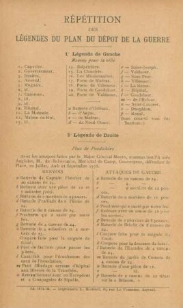 Répétition des légendes du plan du dépot de la guerre
