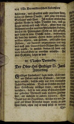 III. Nacht-Vertriebe. Der Ober-Hof-Prediger D. Jacob Zipperding.