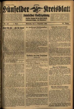 Erste Ausgabe vom Mittwoch, den 04. Dezember 1935.