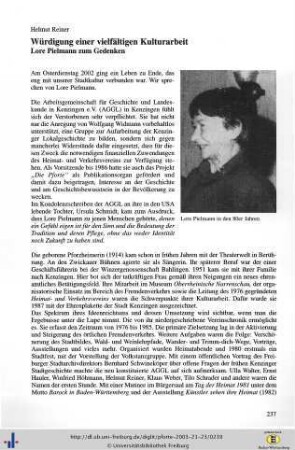 Würdigung einer vielfältigen Kulturarbeit - Lore Pielmann zum Gedenken