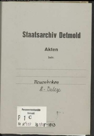 Belegakten zum Heiratsregister der katholischen Gemeinde Neuenbeken, Kreis Paderborn (1808-1813)