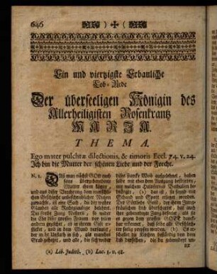 646-659, Ein und vierzigste Erbauliche Lob-Rede Der überseeligen Königin des Allerheiligsten Rosenkranz MARIA.