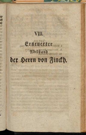 VIII. Erneuerter Adelstand der Herrn von Finckh.