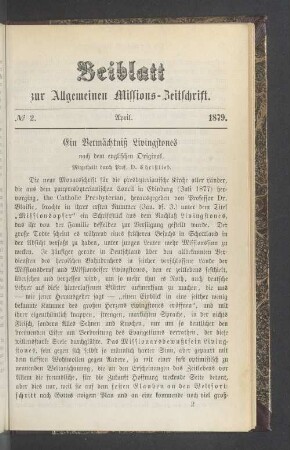 Beiblatt. No 2. April 1879