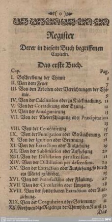 Register Derer in diesem Buch begriffenen Capiteln.