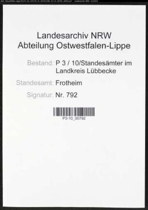 Sterberegister Standesamt Frotheim
