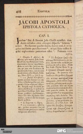 Jacobi Apostoli Epistola Catholica.