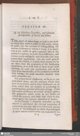 Section III. Of the distinctive Characters, and systematic Arrangement, of Earths and Stones