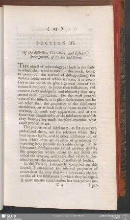 Section III. Of the distinctive Characters, and systematic Arrangement, of Earths and Stones