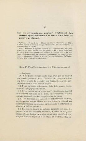 V. Loi de circonstance portant règlement des dettes hypothécaires ...